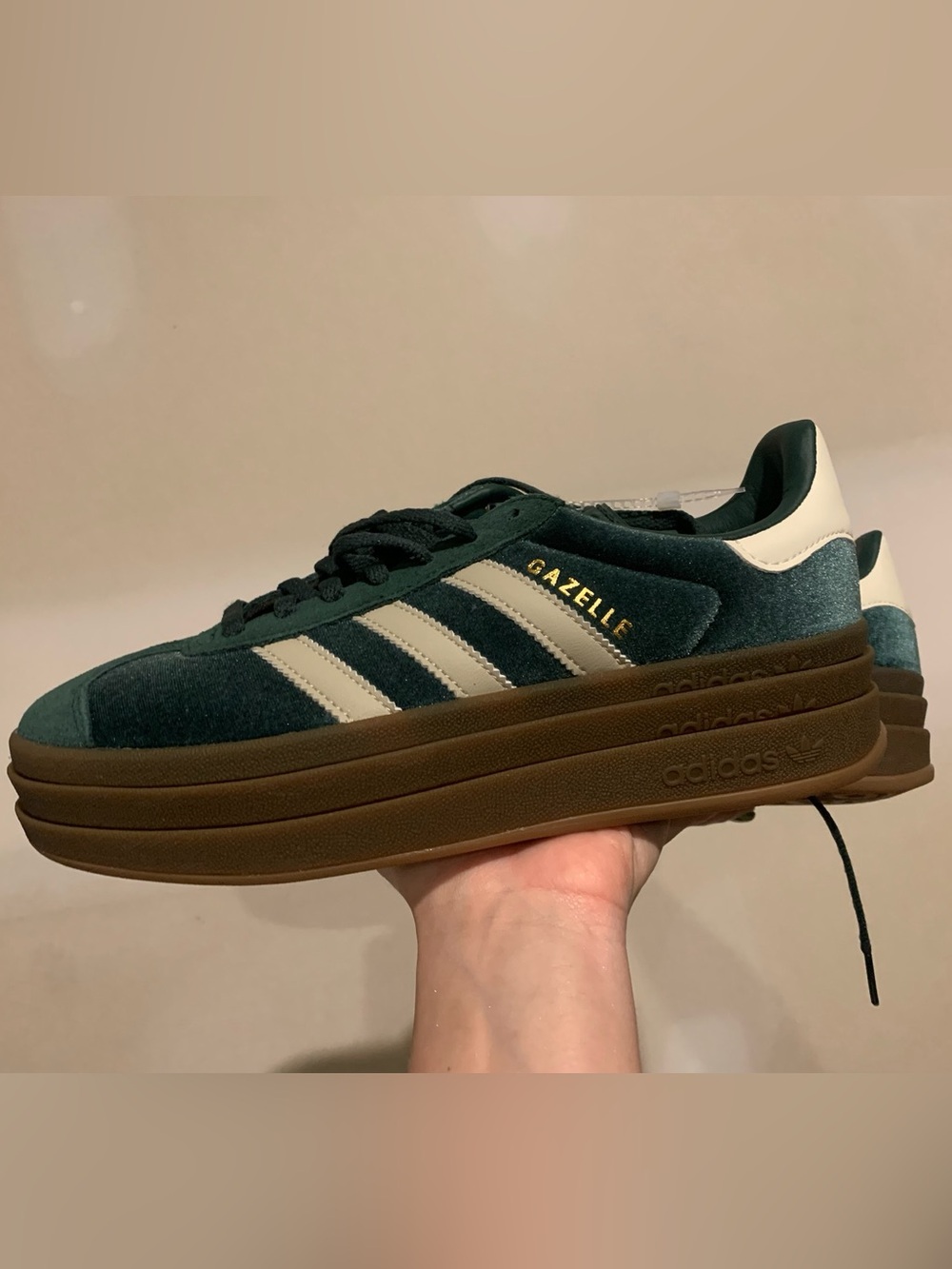 Adidas Gazelle Mineral Green Bold Low Top Suede Lace Up Streetwear Sneaker 8 NWT - Picture 2 of 5